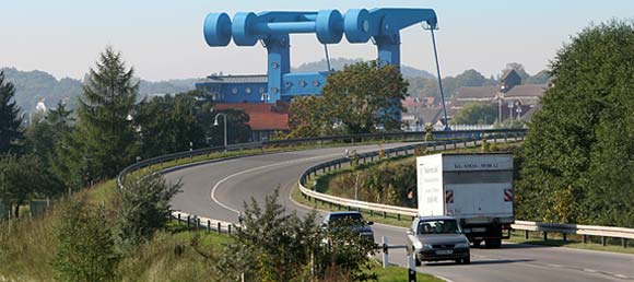 Anfahrt Rückreise B111 Wolgast blaue Peene Brücke